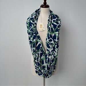 Mud Pie Navy and Green Geometric Nautical Patterned Infinity Scarf